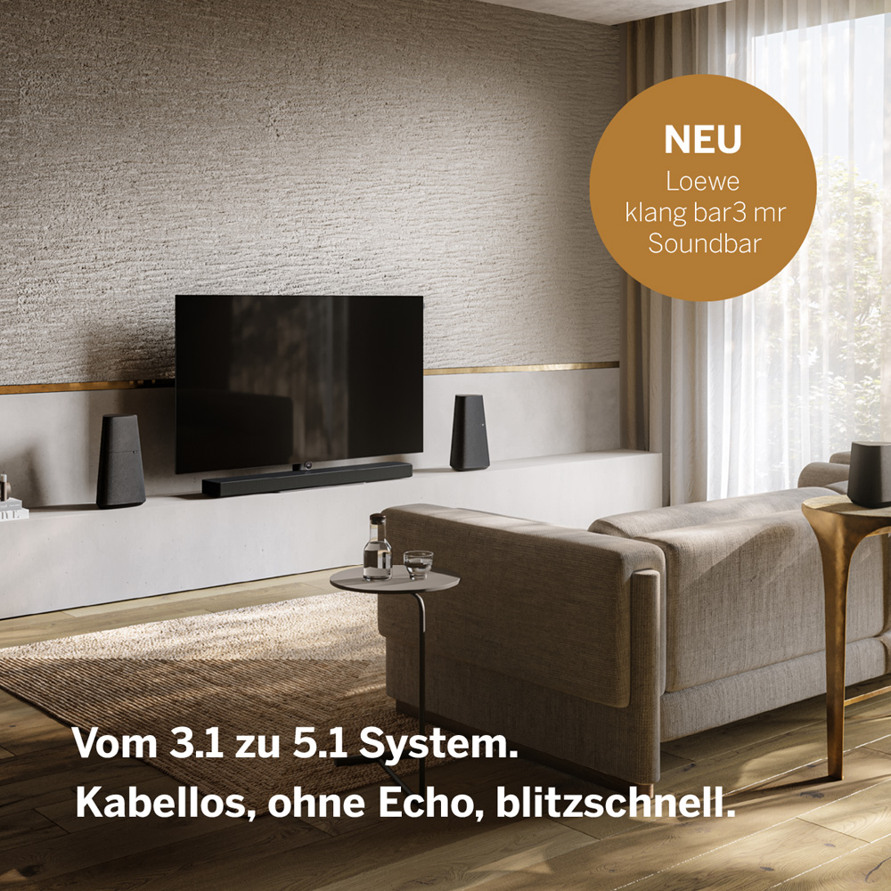 Loewe klang bar3 mr – Aktive 3.1 Dolby Atmos Soundbar mit integriertem Subwoofer und erweiterbar zum 5.1 Heimkino Loewe klang bar3 mr - Aktive 3.1 Dolby Atmos Soundbar mit integriertem Subwoofer und erweiterbar zum 5.1 Heimkino